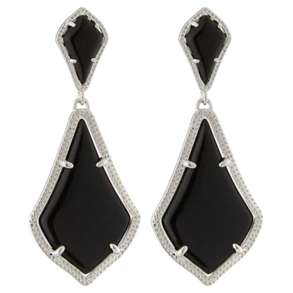 Kendra Scott Alexa Opaque Black Silver Plated Double Drop Pierced Earrings - Picture 2 of 11